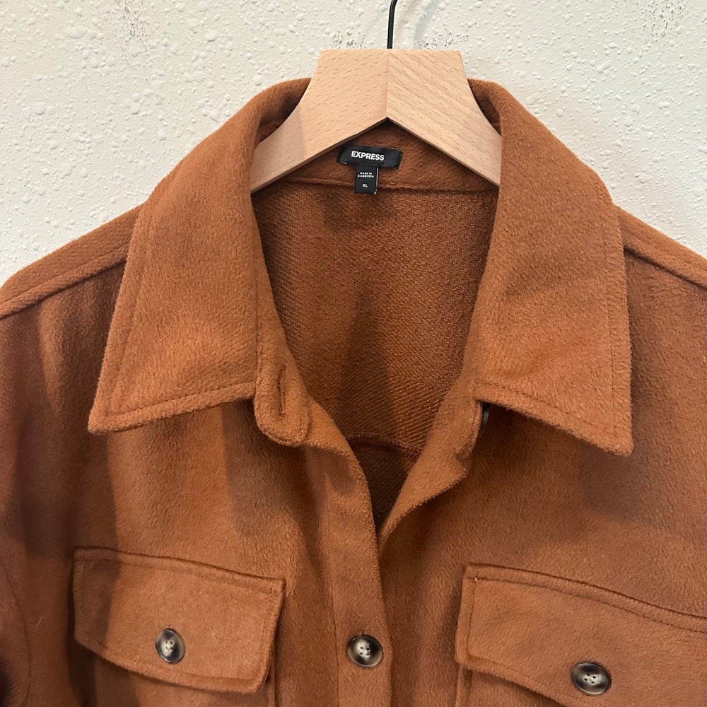 Express Shacket Women XL Rust Brown Oversized Fleece Shirt Jacket 009710137 - Picture 14 of 16